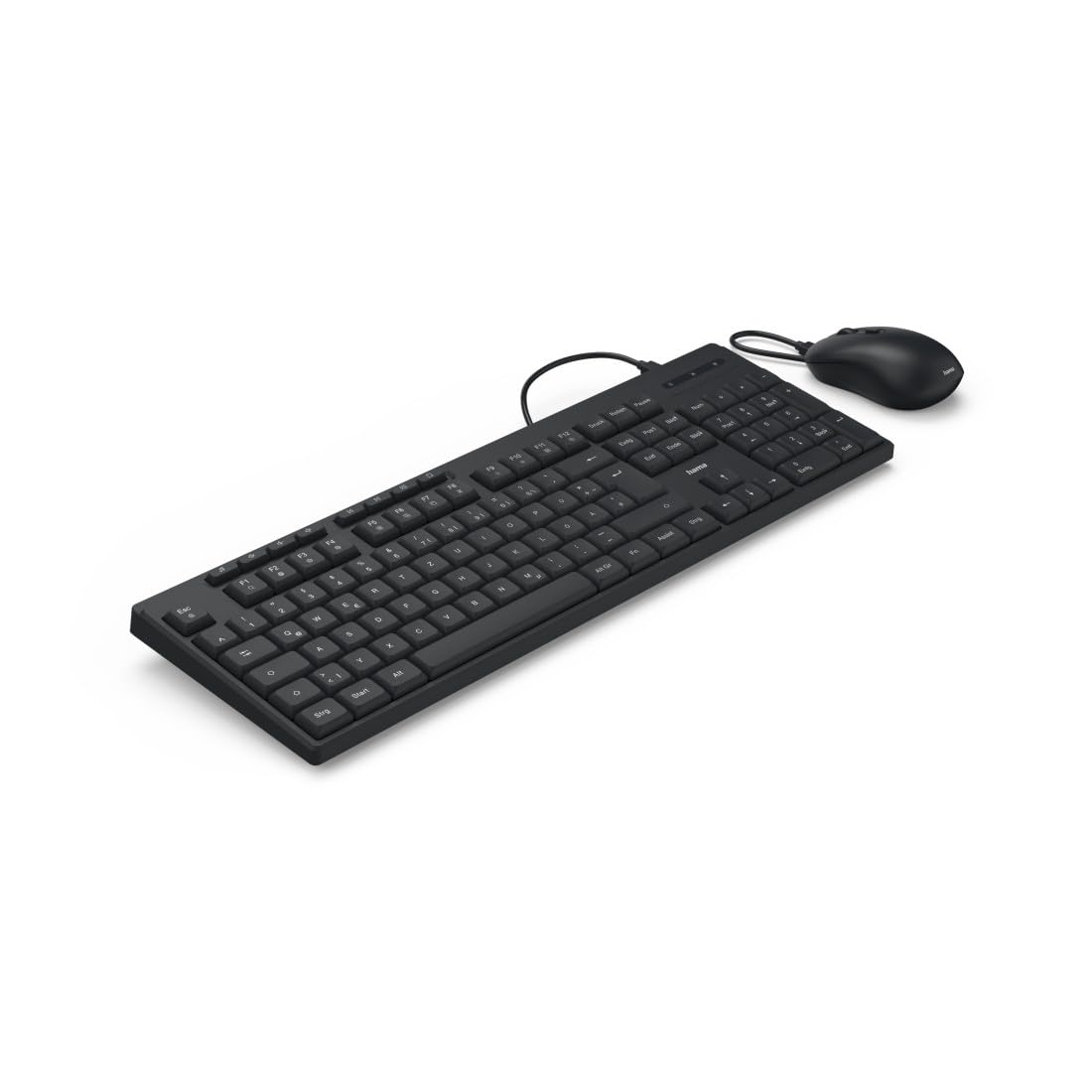 Hama Tastatur Maus Set CKM-200 (USB Tastatur, USB Maus, ergonomisches Tippgefühl, leise Tasten, Kabel abnehmbar, deutsches QWERTZ-Layout, Maus mit dpi Schalter, Multimedia Tasten) schwarz