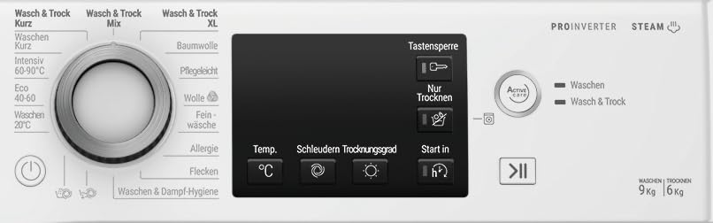 Bauknecht WATK Sense 9614 C Waschtrockner (9/6 kg)/ Active Care Color+/ Dynamic Inverter-Motor/Antiflecken-Programm/Anti-Allergie-Programm/Kurz 30'/ Waschen & Trocknen XL & Trocknen Mix