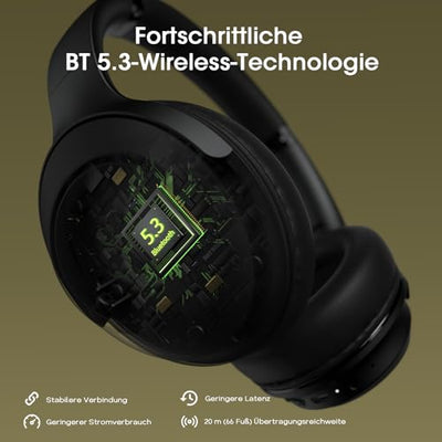 DOQAUS Kopfhörer Kabellos Bluetooth, 70Std Spielzeit Bluetooth Kopfhörer Over Ear, Bluetooth 5.3 Kpfhörer mit Kabel, 3 EQ-Modi, Kabellos Faltbare HiFi-Stereo Kopfhörer für Reisen/Telefon/PC(Schwarz)