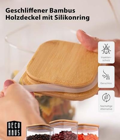 Deco haus® Vorratsgläser mit Deckel 4er Set + Etiketten [LUFTDICHT] - Für Müsli, Cornflakes, Spaghetti - Vorratsdosen Glas - Aufbewahrungsbox Küche - Aufbewahrungsglas 4x1600ml