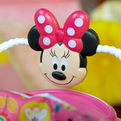 Bright Starts, Disney Baby, Minnie Maus Peekaboo, Spring- und Spielcenter mit Spielstation mit Lichtern und Musik, 12 Aktivität Spielzeug, 360° drehender Sitz, höhenverstellbares, Kinder ab 6 Monaten