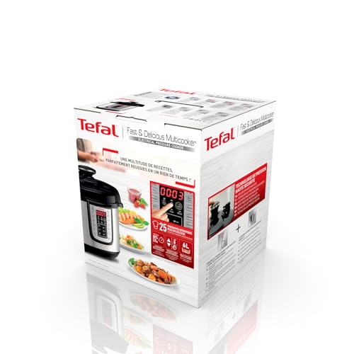 Tefal CY505E Fast & Delicious Multikocher | elektrischer Schnellkochtopf | 6 L Kapazität | 25 Automatische Programme | Bis zu 80 % schnelleres Kochen | Energiesparend | Rezeptheft | 1200 W | Edelstahl