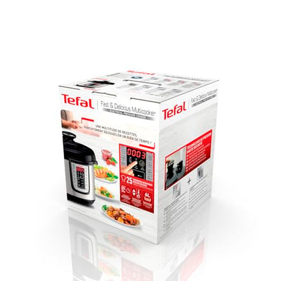 Tefal CY505E Fast & Delicious Multikocher | elektrischer Schnellkochtopf | 6 L Kapazität | 25 Automatische Programme | Bis zu 80 % schnelleres Kochen | Energiesparend | Rezeptheft | 1200 W | Edelstahl