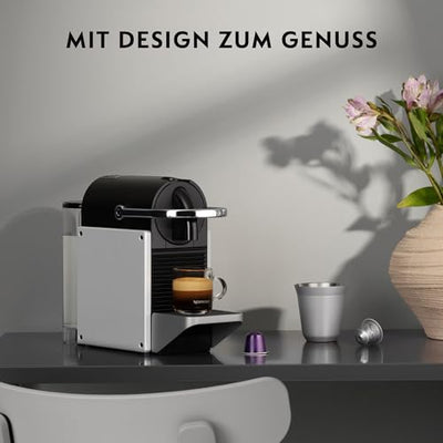 Nespresso De'Longhi Pixie EN127.S Kaffekapselmaschine, zwei Direktwahltasten, ECO-Modus, kompaktes Design, 19 Bar Drucksystem, 1260W, Silber/Schwarz