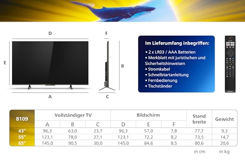 Philips Ambilight 65PUS8109 4K LED Smart TV - 65-Zoll Display mit Pixel-präziser Ultra HD, Titan OS Plattform und Dolby Atmos, Funktioniert mit Alexa und Google Sprachassistent - Satiniertes Chrom