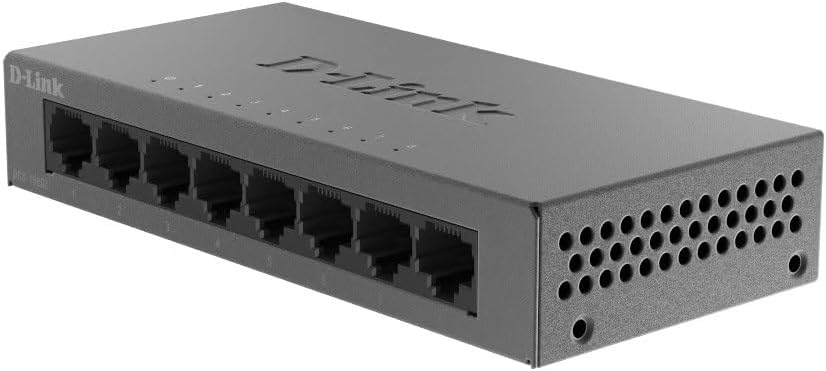 D-Link DGS-108GL 8-Port Unmanaged Gigabit Switch (ohne Lüfter, Low Profile Metallgehäuse, Desktop, Plug-and-Play, QoS, 802.3az EEE), Black