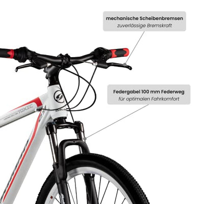 Galano Toxic Mountainbike 29 Zoll ab 175 cm für Damen und Herren mit 21 Gang und Scheibenbremse Fahrrad MTB Hardtail in vielen Farben, Unisex, Alu Bike (Weiss/rot)