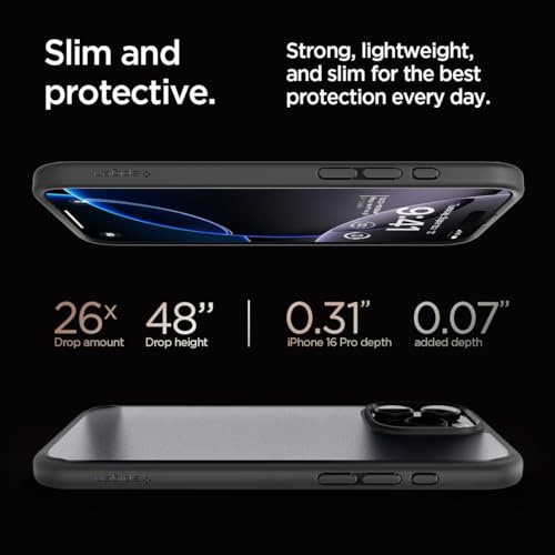 Spigen für iPhone 16 Pro Hülle [Anti-Yellowing] Ultra Hybrid Case Handyhülle Schutzhülle Cover Transparent Durchsichtig Dünn Slim -Frost Black