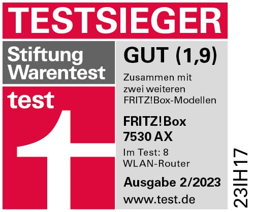 AVM FRITZ!Box 7530 AX WI-FI 6 DSL-Router (DSL/VDSL,1.800 MBit/s (5GHz)&600 MBit/s (2,4 GHz),bis zu 300 MBit/s mit VDSL-Supervectoring 35b,WLAN Mesh,DECT-Basis,Media Server, geeignet für Deutschland)