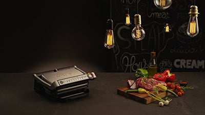 Tefal OptiGrill+ Kontaktgrill, 6 Programme, Garstufenanzeige, Abnehmbare Platten, Manueller Modus, Elektrogrill, Edelstahl, GC712D12