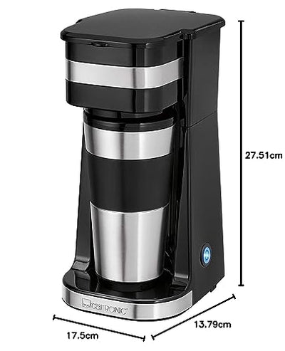 Clatronic Kaffeemaschine mit 400ml Kaffee To Go Becher | passend für alle gängigen Getränkehalter (z. B. Auto) | Filterkaffeemaschine mit Edelstahlbecher und Aromadeckel |Kaffeemaschine klein KA 3733