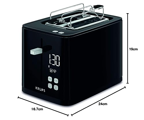 Krups KH641810 Smart'n Light Toaster | Zwei-Scheiben-Toaster | Digitaldisplay | 7 Bräunungsstufen | herausnehmbare Krümelschublade | Countdown | Anhebevorrichtung | Schwarz