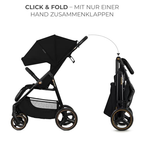 Kinderkraft TRIG 3 Kinderwagen, Kinderbuggy, Liegewagen, Sportwagen, Buggy, Zusammenklappen, Breite und tiefe Sitz, mit Liegeposition, 4 Rad Dämpfung, Große Dach, 5-Punkt-Gurt, bis zu 25 kg, Schwarz