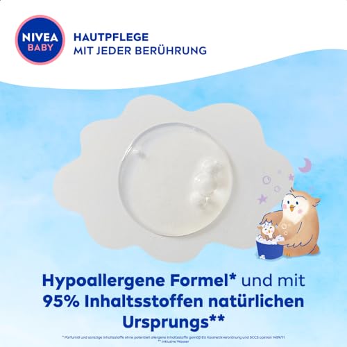 NIVEA BABY Gute Nacht Bad & Shampoo, mildes Babyshampoo & Duschgel mit Mandelöl, Vitamin E, B5 und C, beruhigendes Baby Shampoo mit hypoallergener Formel und hautfreundlichem pH-Wert (200 ml)