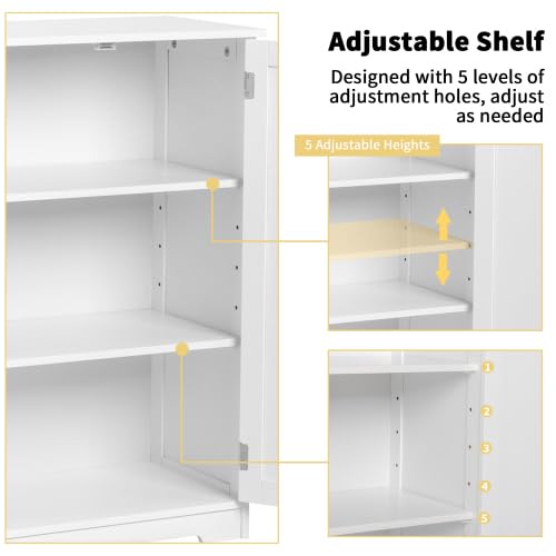 Bonnlo Badezimmerschrank Badschrank, Badkommode mit 4 Schubladen und 2 Schranktüren, Aufbewahrungsschrank mit verstellbaren Einlegeböden für Badezimmer Wohnzimmer Flur Küche, 80×30×80cm, Weiß