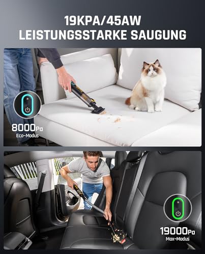 Fanttik Slim V8 Apex Akku-Autostaubsauger mit hoher Leistung, 19000 Pa/45 AW, RobustClean™-Handstaubsauger 4-in-1-Mini-Luftgebläsepumpe, Tragbarer Staubsauger für Auto, Bürotisch, Tastaturen