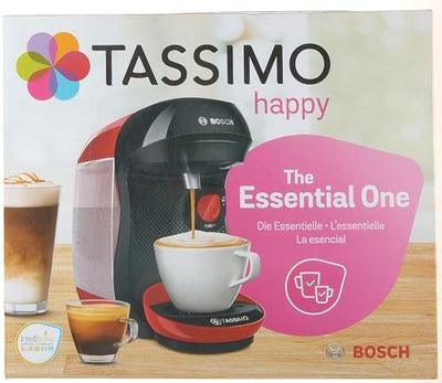 Bosch Tassimo Happy Kapselmaschine TAS1003 Kaffeemaschine by, 70 Getränke, vollautomatisch, geeignet für alle Tassen, platzsparend, 1400 W, rot