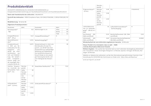 Bauknecht W Active 8A Waschmaschine Frontlader/ 8kg/ kraftvolle Fleckentfernung/ Dampf Programme/ Steam Hygiene Option/ Energieeffizienzklasse A/ Stopp&Add Funktion/ ProSilent-Motor [Energieklasse A]