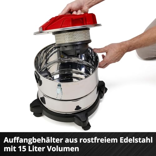 Einhell Akku-Aschesauger TE-AV 18/15 Li C-Solo Power X-Change (Li-Ion, 18V, 100 mbar Saugleistung, 15 l Auffangbehälter, Filterreinigungssystem, Lieferung ohne Akku & Ladegerät), Schwarz/Rot