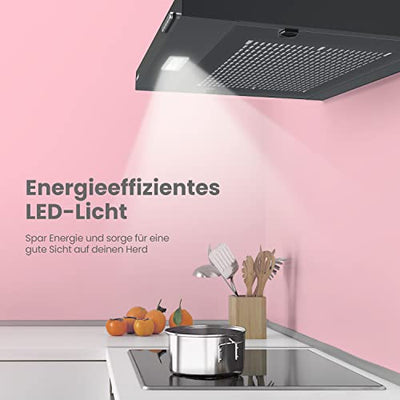 COMFEE' CHU 3.6F17BB 60cm Unterbauhauben Dunstabzugshaube Unterbau mit Edelstahl, abnehmbarem Aluminiumfilter, 200m³/h Luftstrom, 2 Stufen, 1 LED-Licht, Schwarz