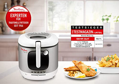 Moulinex AM4800 Mega 2kg Fritteuse | Fritteuse mit Öl | Anti-Geruchs-Filter | regelbare Temperatur | leichte Reinigung | knusprige Pommes | 1.800 Watt | für bis zu 8 Personen | Weiß/Silber | Gross