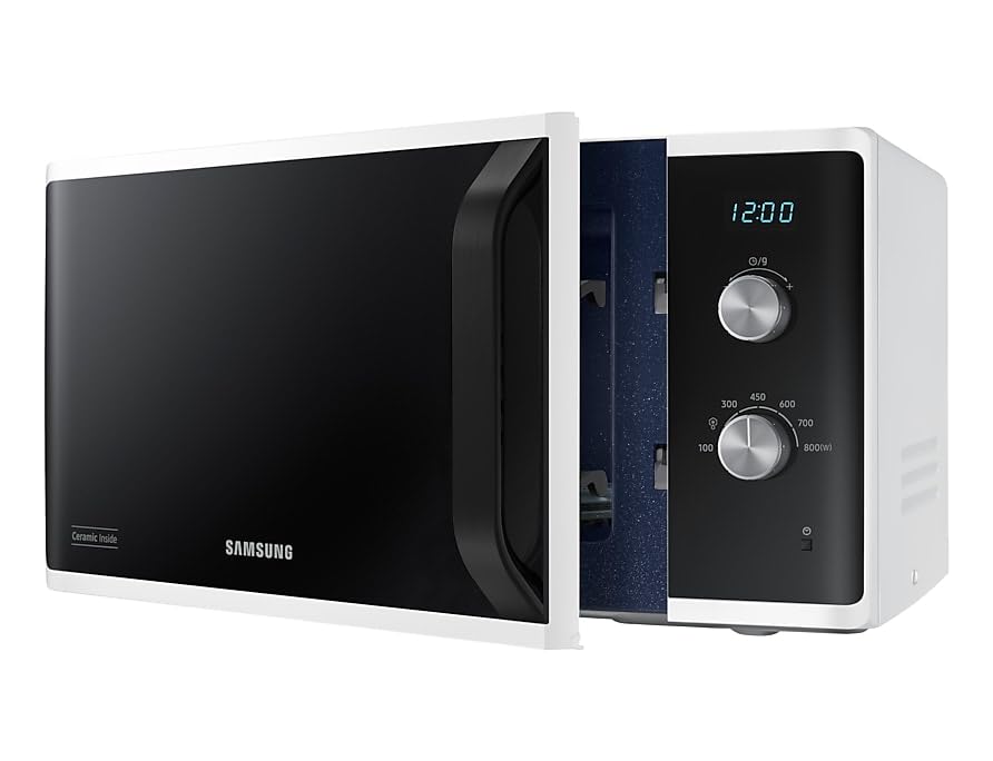 Samsung MW3500 Mikrowelle MS23K3614AW/EG / 800 W / 23 L Garraum / 48, 9 cm Breite / Kratzfester Keramik-Emaille-Innenraum / 6 Leistungsstufen / Weiß