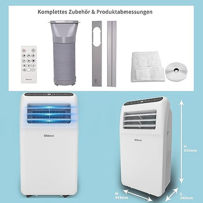 SHINCO Mobile Klimaanlage mit Abluftschlauch, 12000BTU, Kühlung&Heizung&Ventilieren&Entfeuchten, Mobiles Klimagerät mit Fenstermontage-Kit, 24H-Timer, APP, für Räume von etwa 90m³