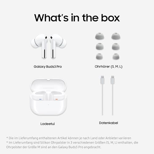 Samsung Galaxy Buds3 Pro Kabellose Bluetooth-Kopfhörer, Active Noise Cancelling (ANC), Adaptive Geräuschunterdrückung, 360 Audio, In-Ear-Kopfhörer mit Hi-Fi-Sound, White, Inkl. Anymode Clear Cover