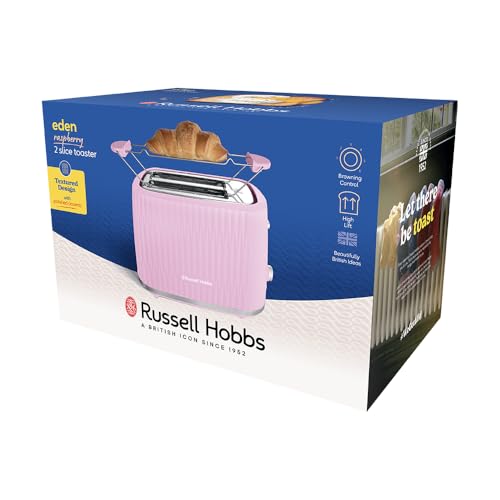 Grille-pain Russell Hobbs [pour 2 tranches] Eden (6 niveaux de brunissage, fonction de levage, décongélation, fonction de réchauffage et d'arrêt, plateau ramasse-miettes, chauffe-petits pains, framboise) 27372-56