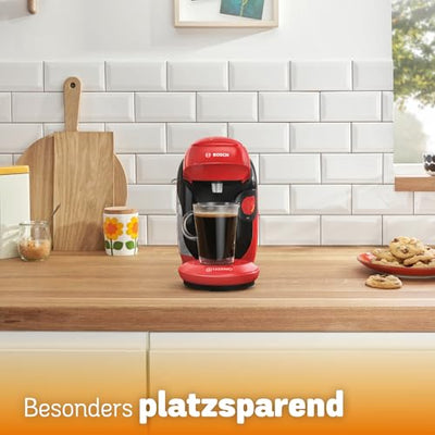 Bosch Tassimo Style friendly Kapselmaschine TAS113E, über 70 Getränke, geeignet für alle Tassen, vollautomatisch, nachhaltig, platzsparend, 1400 W, rot