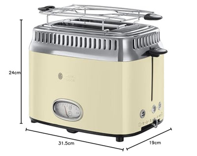 Russell Hobbs Toaster [für 2 Scheiben] Retro Edelstahl Creme (Countdown-Anzeige im Retrodesign, inkl. Brötchenaufsatz, 6 Bräunungsstufen + Auftau- & Aufwärmfunktion, 1300W) Vintage 21682-56