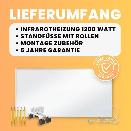 BR Bringer Infrarotheizung Standgerät - 1200 Watt - Energiesparend - Mobile Elektroheizung mit Standfüßen auf Rollen - 5 Jahre Garantie, TÜV - Deutsche Qualitätsmarke (weiß)