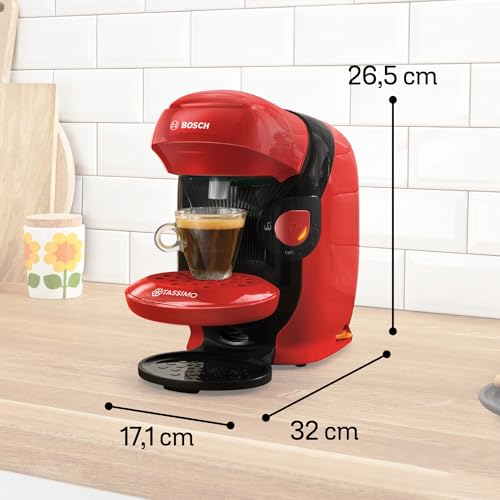 Bosch Tassimo Style friendly Kapselmaschine TAS113E, über 70 Getränke, geeignet für alle Tassen, vollautomatisch, nachhaltig, platzsparend, 1400 W, rot