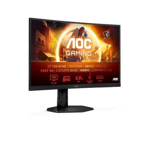 AOC Gaming C27G4ZXU - 27 Zoll FHD Curved Monitor, 280 Hz, 0.3 ms, FreeSync Premium, HDR10 (1920x1080, 2X HDMI, DisplayPort, USB Hub) schwarz/grau