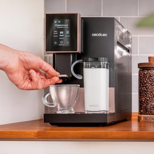 Cecotec Kompakte Superautomatische Kaffeemaschine mit Wifi Cremmaet Compactccino Connected Black Rose. 1350W, 19 Bar, TFT-Bildschirm und APP, Mahlwerk, Milchtank 400 ml und 1 Liter Wasser