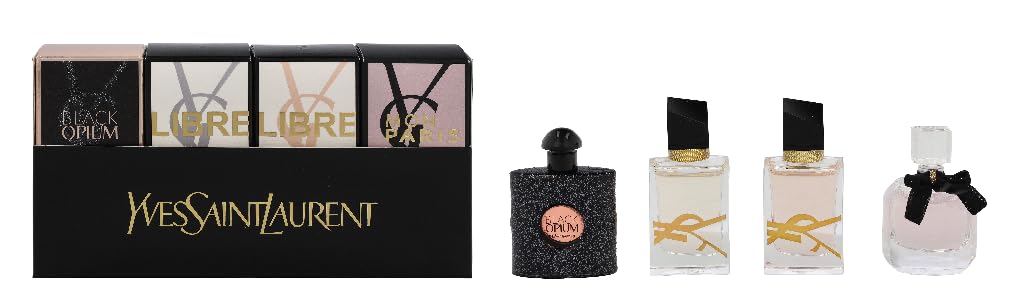 Yves Saint Laurent YSL Parfüm-Miniatur-Reise-Set für Damen, Libre EDT 7,1 g + Libre EDP 7,1 g + Mon Paris EDP 7,1 g + Black Opium Eau de Parfum 7,5 ml