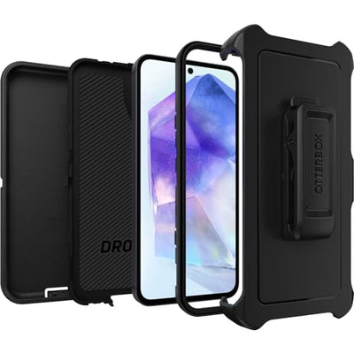 OtterBox Defender Hülle für Samsung Galaxy A55 5G,stoßfest, extrem robust, Schutzhülle,5x mehr Stürze als nach Militärstandard, kompatibel mit kabellosem Aufladen,Schwarz/Keine Einzelhandelsverpackung