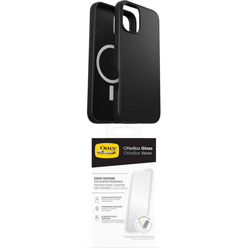 OtterBox Symmetry Series MagSafe Hülle für iPhone 16 Plus, stoßfest, sturzsicher, dünne Schutzhülle, Schwarz mit Premium Glass Displayschutz