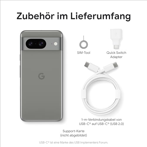 Google Pixel 8 – Android-Smartphone ohne SIM-Lock mit leistungsstarker Pixel-Kamera, 24 Stunden Akkulaufzeit und leistungsstarken Sicherheitsfunktionen – Hazel, 128GB