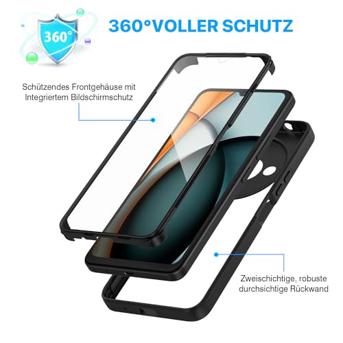 CENHUFO für Xiaomi Redmi A3 Hülle, 360 Grad Schutzhülle mit Eingebautem Displayschutz, Robust Stoßfest Panzerhülle Bumper Cover Outdoor Case Ganzkörper Handyhülle für Xiaomi Redmi A3 - Schwarz