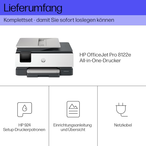 HP OfficeJet Pro 8122e Multifunktionsdrucker, 30€ Cashback, 3 Monate gratis drucken mit HP Instant Ink inklusive, HP+, Drucker, Scanner, Kopierer, Fax, WLAN, LAN, Duplex, HP ePrint, Airprint, Basalt