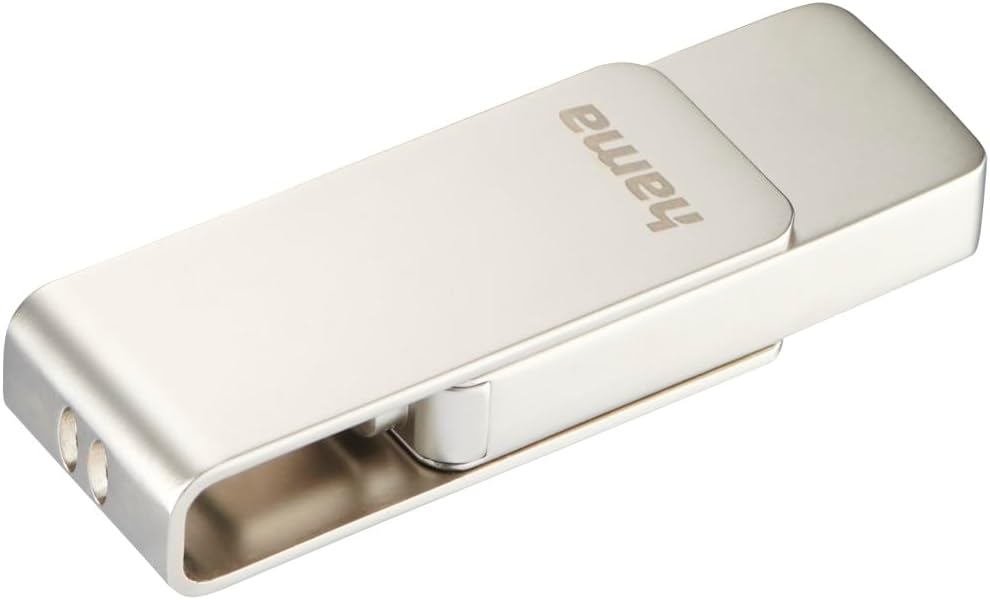 Hama USB Stick, 64GB, USB C 3.1 (Speicherstick, USB Stick 3.1, USB C Stick, Datenspeicher, klein, ultra schnell, 70MB/s, Drehmechanismus, nutzbar als Schlüsselanhänger, Metall) silber