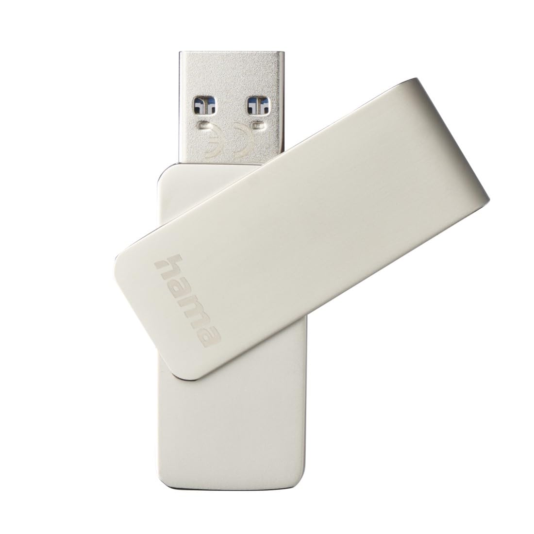 Hama USB Stick, 128GB, USB 3.0 (Speicherstick,USB Stick 3.0, USB Stick 128GB, Datenspeicher, USB A, klein, Ultra schnell, 100MB/s, Drehmechanismus, Öse zur Nutzung als Schlüsselhänger) Silber