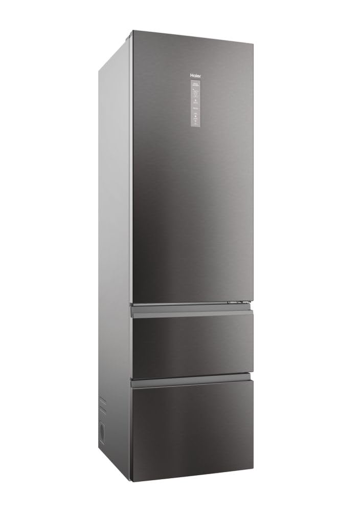 Haier 3D 60 SERIE 5 HTW5620CNMP Kühl-Gefrierkombination/Total No Frost/Smart hON-App/HumidityZone/XXL Nutzinhalt/Leise nur 35 db(A) / Dark Inox