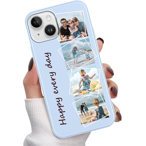 Personalisierte Handyhülle für Samsung Galaxy A55 5G,Individuelle Geschenke selbst gestalten mit Foto und Text Stoßfeste Kratzfeste weiche TPU Blau Silikon Stoßfest Case