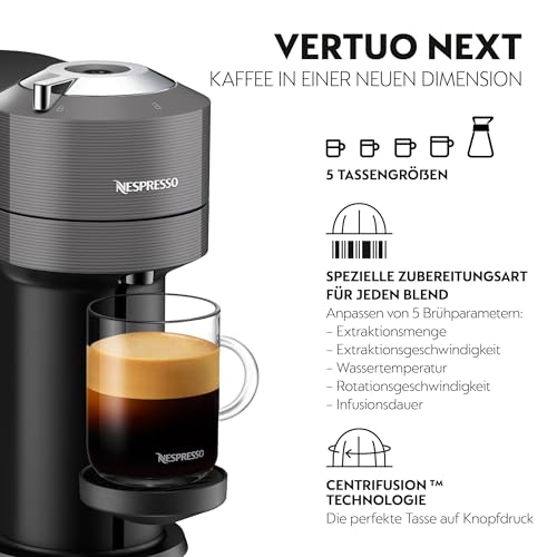 Nespresso De'Longhi ENV 120.GY Vertuo Next Kaffeekapselmaschine, 1500W , 1.1 L, 42.9 x 14.2 x 31.9 cm, grau