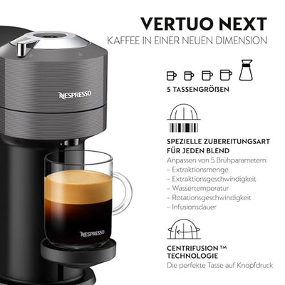 Nespresso De'Longhi ENV 120.GY Vertuo Next Kaffeekapselmaschine, 1500W , 1.1 L, 42.9 x 14.2 x 31.9 cm, grau