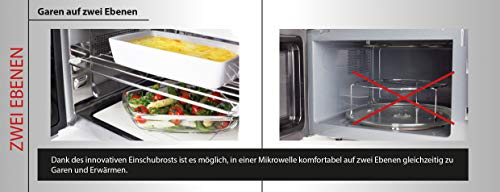 CASO | MG20 Ceramic menu 2-in-1 Mikrowelle mit Grill | Keramikboden und Grill-Rost für 2 Ebenen, 900 W, 1000 W Grill, 20 L, Edelstahl, verspiegelt