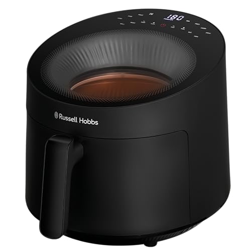 Russell Hobbs Heißluftfritteuse 5L [10 Programme|mit Sichtfenster] AirFryer (Fritteuse ohne Öl, Frittieren, Grillen, Braten, Backen, max 200°C, spülmaschinenfest, Schwarz) SatisFry Panoramic 27420-56