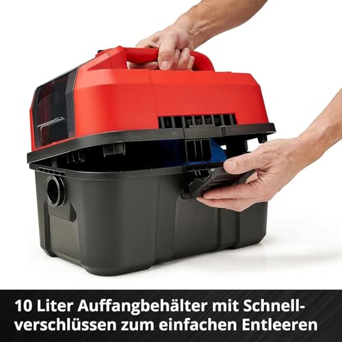 Einhell Akku-Nass-Trockensauger TE-VC 18/10 Li-Solo Power X-Change (10 Liter Tank, inkl. 2 m-Schlauch, Fugen-/Bürstendüse + Polster-/Universaldüse, ohne Akku und Ladegerät), Rot